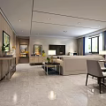 Modern Living And Dining Room Interior With Sofa Dining Table And Large Windows
