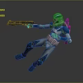 Sci Fi Game Movie Character In Blue White Armor Holding Blaster In Dynamic Action Pose