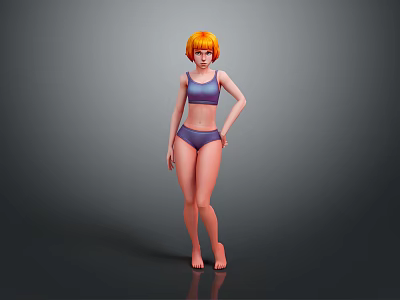 Game and Movie 3D Character Model With Orange Hair Purple Sports Bra Shorts Standing Pose 3d model