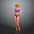 Game and Movie 3D Character Model With Orange Hair Purple Sports Bra Shorts Standing Pose