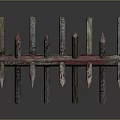 Rustic Wooden Spiked Obstacle With Crossed Planks Red Stains And Sharp Spikes