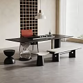 Modern Minimalist Tea Table and Chairs Interior with Bench Stools and Tea Set 3d model