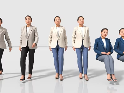 Women In Professional Blazers With Standing And Sitting Poses On White Studio Background 3d model