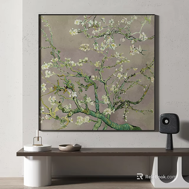 Blossoming Tree Branch Painting For Indoor Wall Decor 3d model