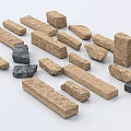 Irregular Stones and Rectangular Wood Blocks in Various Sizes and Brown Gray Tones