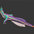 Fantasy Game Movie Character With Turquoise Head Frills Purple Body And Yellow Green Stripes