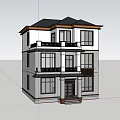 Modern Three Story Detached Villa Exterior With Lush Greenery And Palm Trees