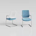 Modern Office Chair With Blue Cushion White Mesh Back And Metal Frame