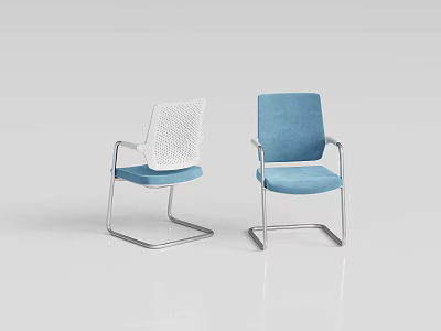 Modern Office Chair With Blue Cushion White Mesh Back And Metal Frame 3d model