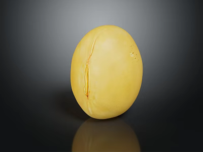 Ripe Yellow Oval Melon With Longitudinal Crack On Reflective Black Surface 3d model