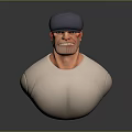 Man with blue cap and beard wearing white T shirt 3D upper body model