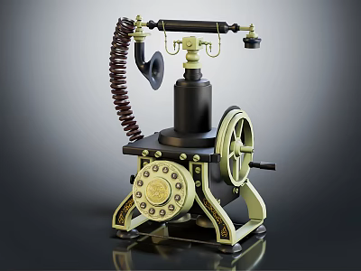 Vintage Rotary Dial Telephone With Coiled Cord As Early Mobile Digital Communication Mechanical Device 3d model