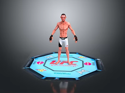 UFC Fighter Standing In Octagon With Black Gloves And White Shorts 3d model