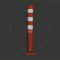 Red And White Striped Safety Bollard With Circular Base For Warning Purposes