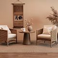 Natural Style Indoor Seating With Wicker Armchairs And Round Coffee Table
