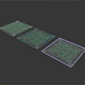 Three Square Decorative Placemats With Green Square Pattern And Border For Dining Table