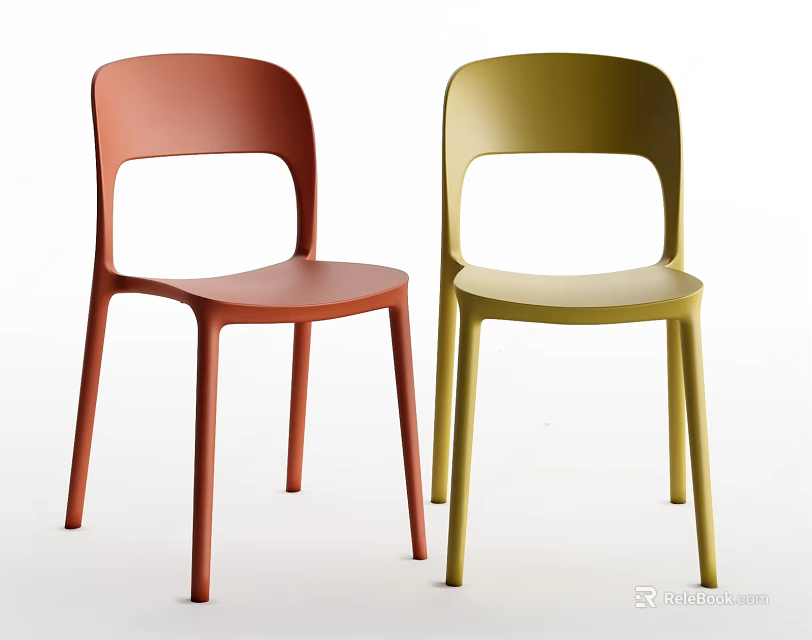 Set Of Two Modern Red And Green Dining Chairs With Sleek Design 3d model 