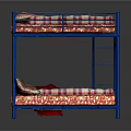 Blue Frame Bunk Bed With Red And White Checkered Bedding Design 3d model