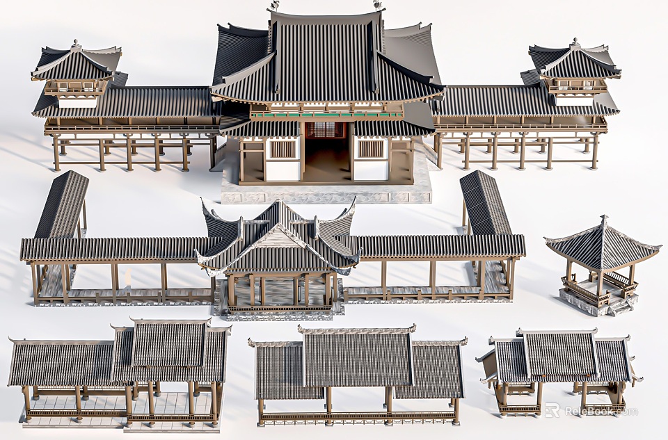 Traditional Chinese Landscape Pavilion Design With Wooden Structure And Curved Tile Roof 3d model 