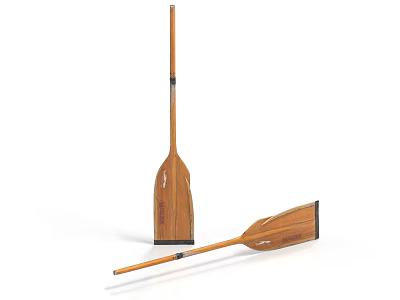 Two Detailed Wooden Paddles With Classic Design Standing And Lying Positions 3d model