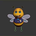 Cute Cartoon Bee Character With Yellow Body Black Eyes Blue Bow Tie and Wings