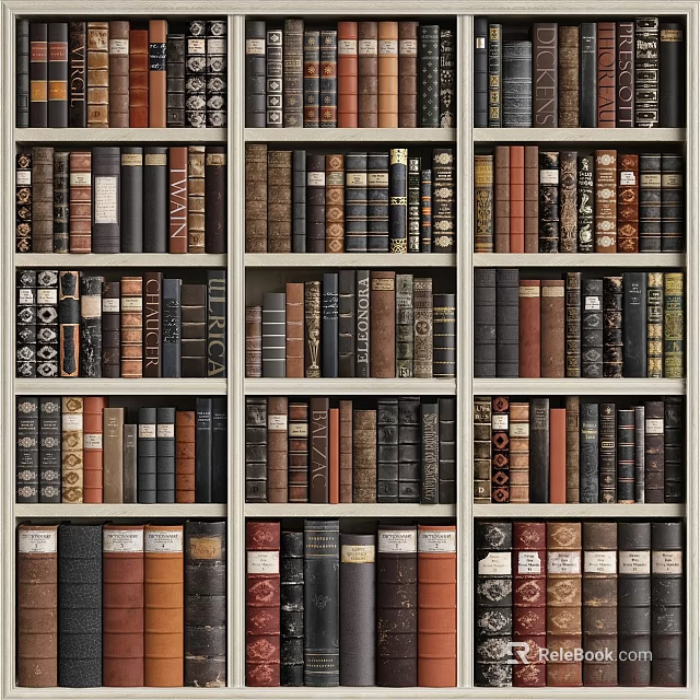 Vintage Books Collection on Wooden Bookshelf with Various Colors and Classic Bindings 3d model 