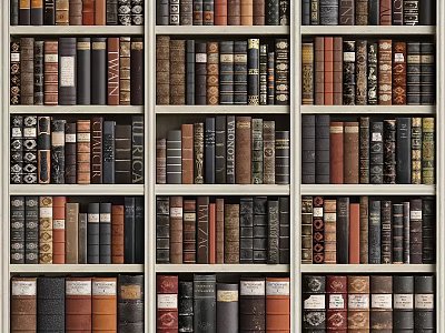 Vintage Books Collection on Wooden Bookshelf with Various Colors and Classic Bindings 3d model