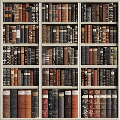 Vintage Books Collection on Wooden Bookshelf with Various Colors and Classic Bindings 3d model