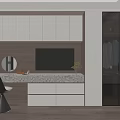 Modern Wardrobe With Glass Doors Hanging Clothes Dressing Table And Marble Countertop