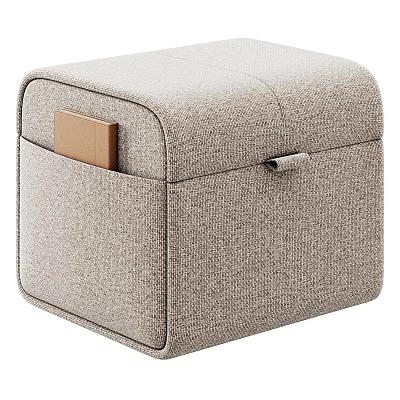 Gray Fabric Storage Ottoman With Side Pocket And Carrying Handle 3d model