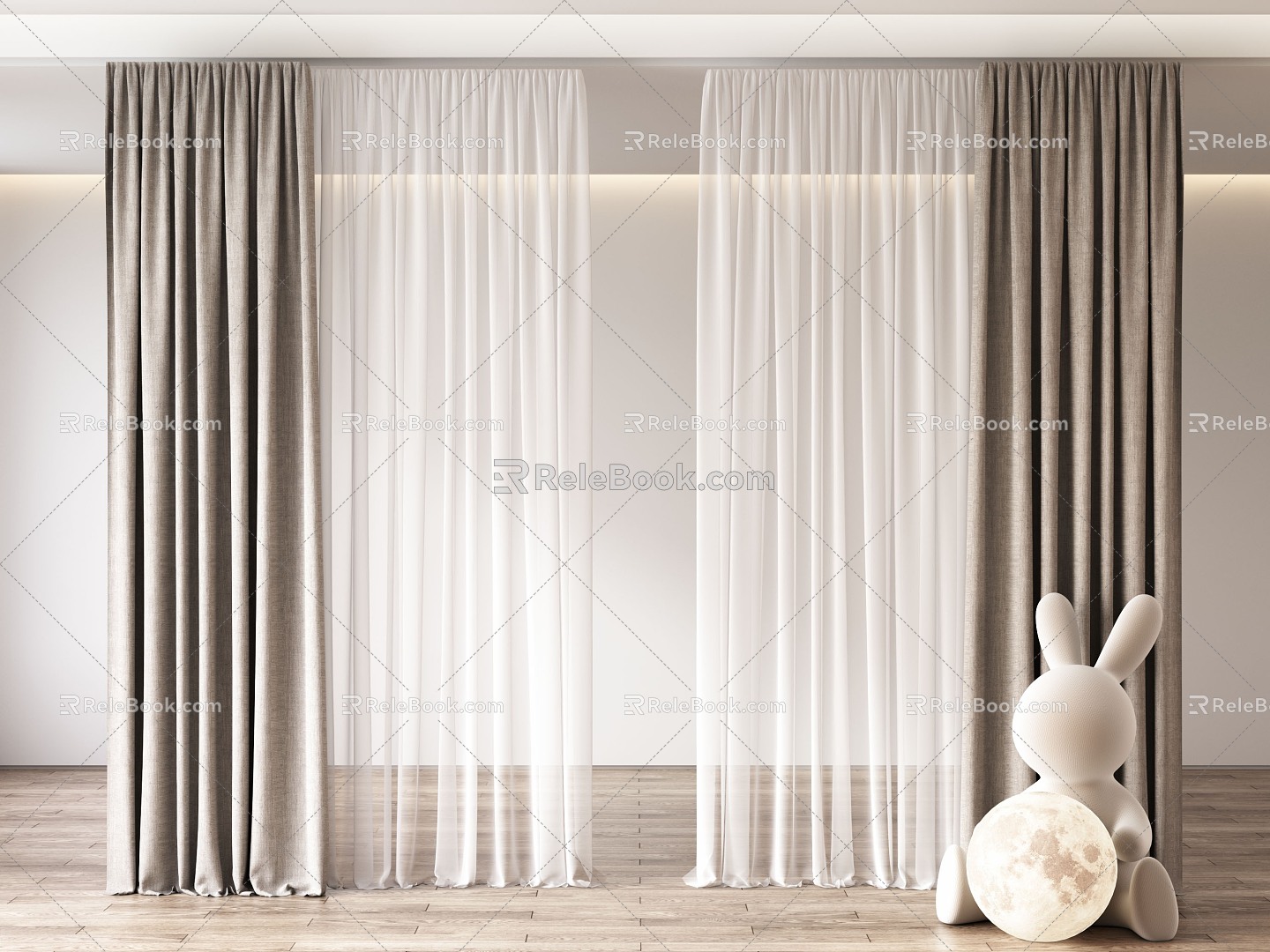 Curtain Cream Wind Curtain Silent Wind Curtain Living Room Curtain Bedroom Curtain Cloth Curtain Gauze Curtain 3d model