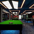 Modern Billiard Room Interior With Green Felt Tables And Ceiling Lights 3d model