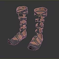 Green Knee High Shoes With Stylish Straps And Decorative Brown Soles