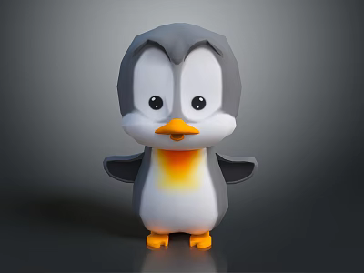 Cute Cartoon Penguin Character 3D Model With Yellow Beak And Orange Feet 3d model