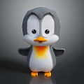 Cute Cartoon Penguin Character 3D Model With Yellow Beak And Orange Feet