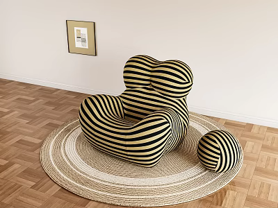 Cozy Striped Lazy Sofa With Round Ottoman And Wooden Floor Rug 3d model