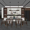Elegant Modern Restaurant Interior With Dining Table Chairs Moon Mountain Wall Art And Wine Cabinet