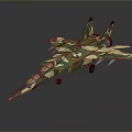 Camouflage Painted Fighter Jet Model With Sleek Body And Detailed Tail Fins