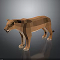 Low Poly Orange Lion 3D Model Standing on Dark Background with Reflection 3d model