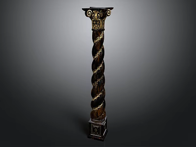 Dark Colored Decorative Twisted Spiral Column With Gold Accents And Ornate Design Details 3d model