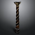 Dark Colored Decorative Twisted Spiral Column With Gold Accents And Ornate Design Details