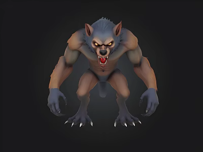 Fierce Werewolf 3D Model With Muscular Build Sharp Fangs And Claws 3d model