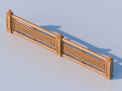 Intricate Wooden Railing Design With Carved Lattice Panels And Decorative Columns 3d model