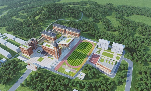 Aerial View of New Chinese School Building 3d model