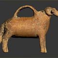 Orange Standing Sheep Sculpture With Textured Body And Curved Horns Design