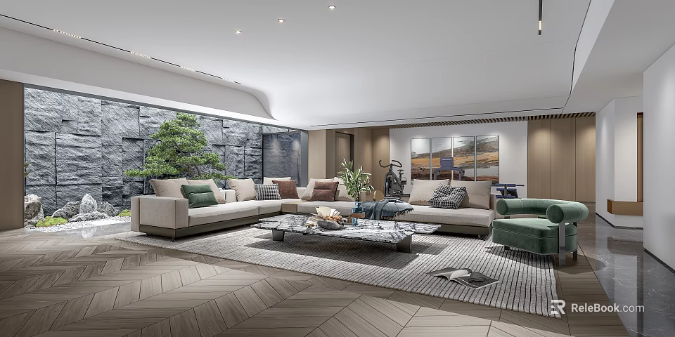 Modern Home Theater Room Interior Design With Comfortable Seating Audio Visual Setup And Decor Elements 3d model 