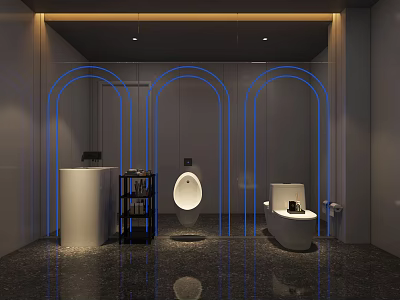 Modern Hotel Bathroom Interior With Arched Design Blue Lighting And Toilet Fixtures 3d model