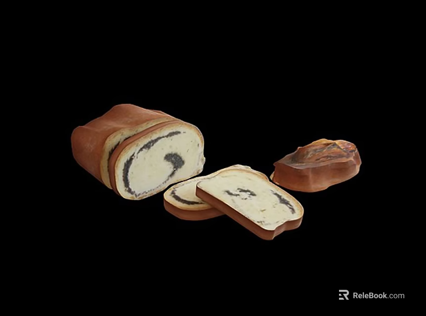 Sliced Bread Loaf With Black Filling And Separate Bread Pieces On 3d model 