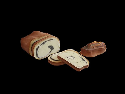 Sliced Bread Loaf With Black Filling And Separate Bread Pieces On 3d model