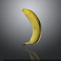 Single Fresh Ripe Yellow Banana On Smooth Dark Background With Reflection